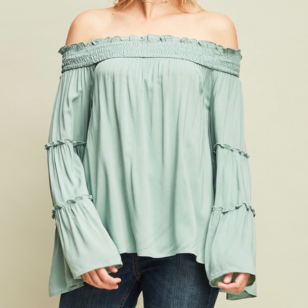 OTS top with tiered bell sleeves